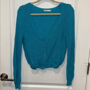 Teal Knitted V-Neck Cardigan